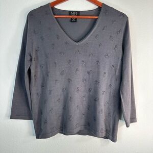 Vintage‎ City Silk Knitwear Gray Boho Embroidered Sweater Silk Cotton Large
